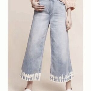 Pilcro and The Letterpress Women's Jeans Wide Leg‎ Bleached Hem Size 26 Cropped
